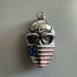 Flag Face Bandana Skull Pendant Stainless Steel on  Cuban Link Chain U.S.A.